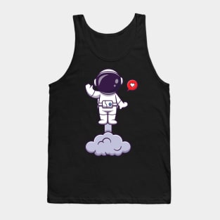 Astronaut Launching On Space And Waving Hand Cartoon Tank Top